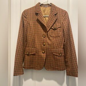 Max Mara Check Brown Wool Angora Blazer Jacket Size US 2 Beautiful Condition